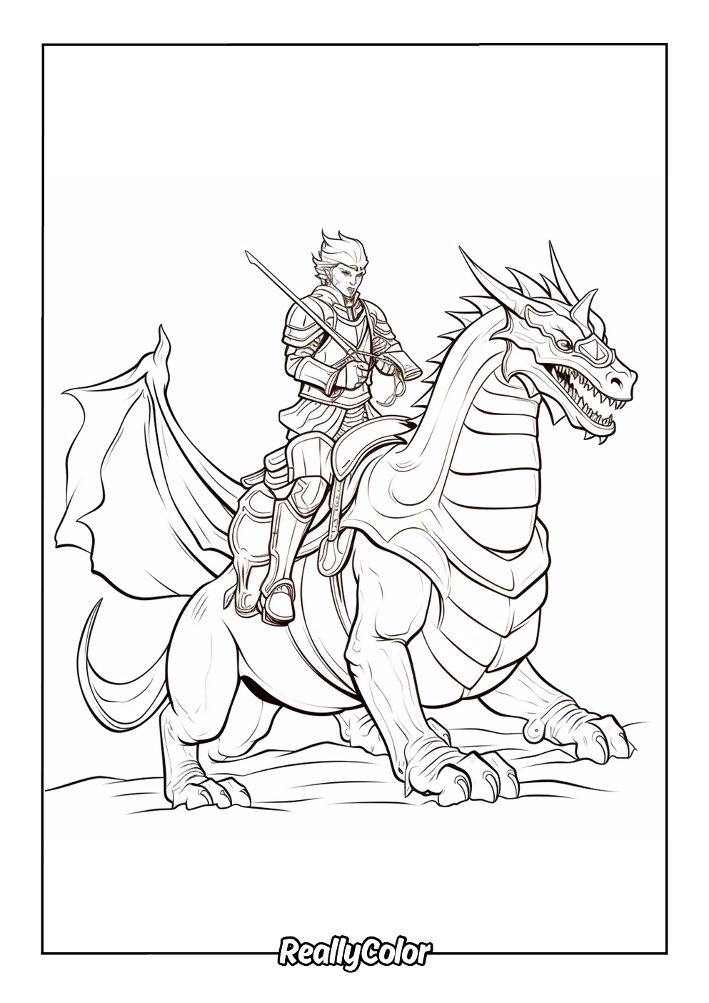 Coloring pages of knight and dragon