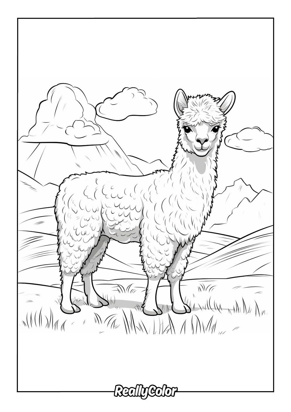 Cute alpaca coloring page