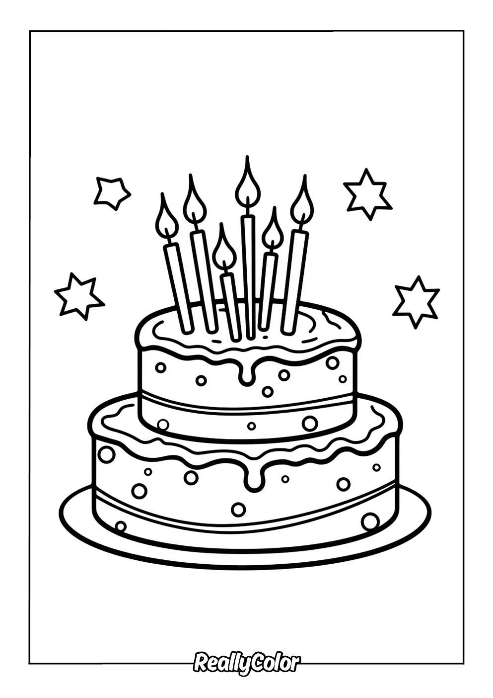 Cute birthday cake coloring page