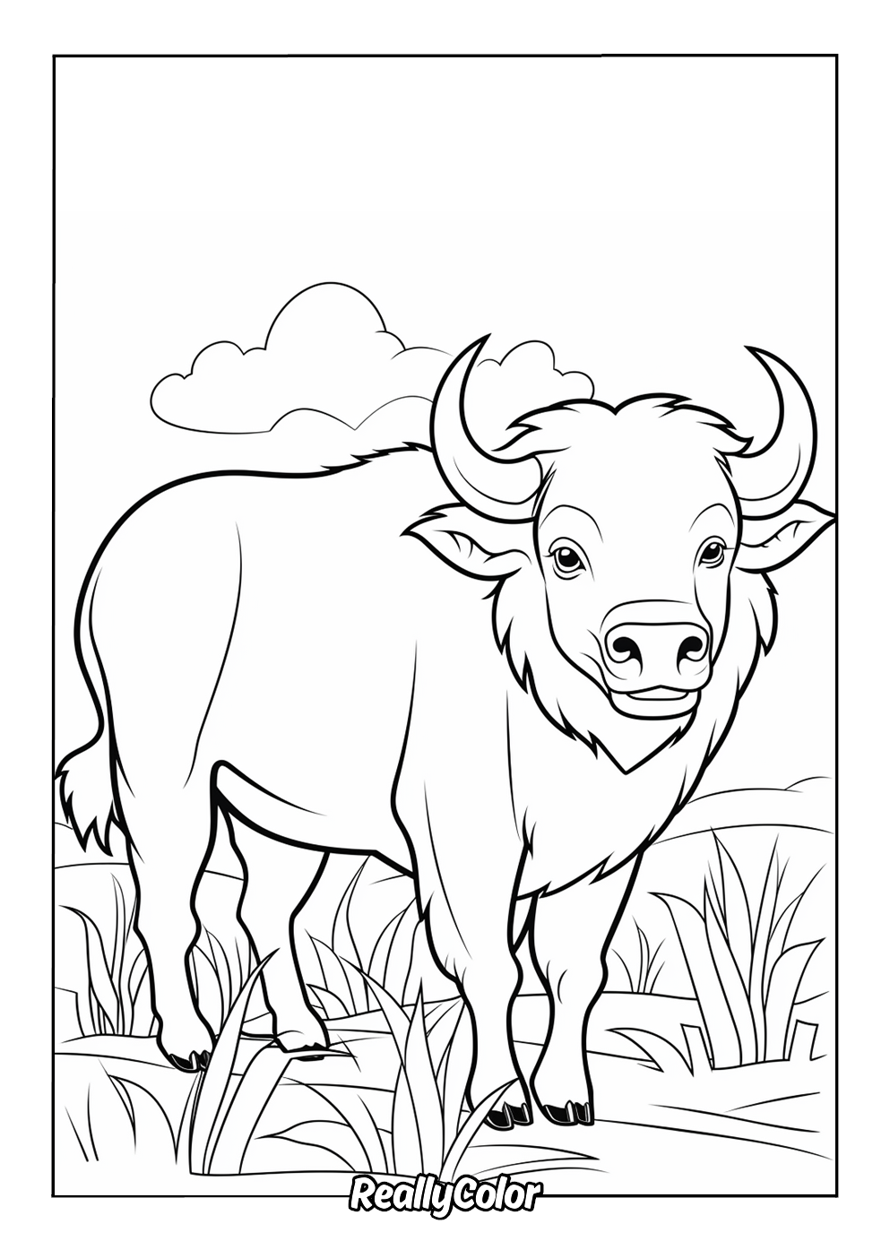Cute bull coloring page for kids