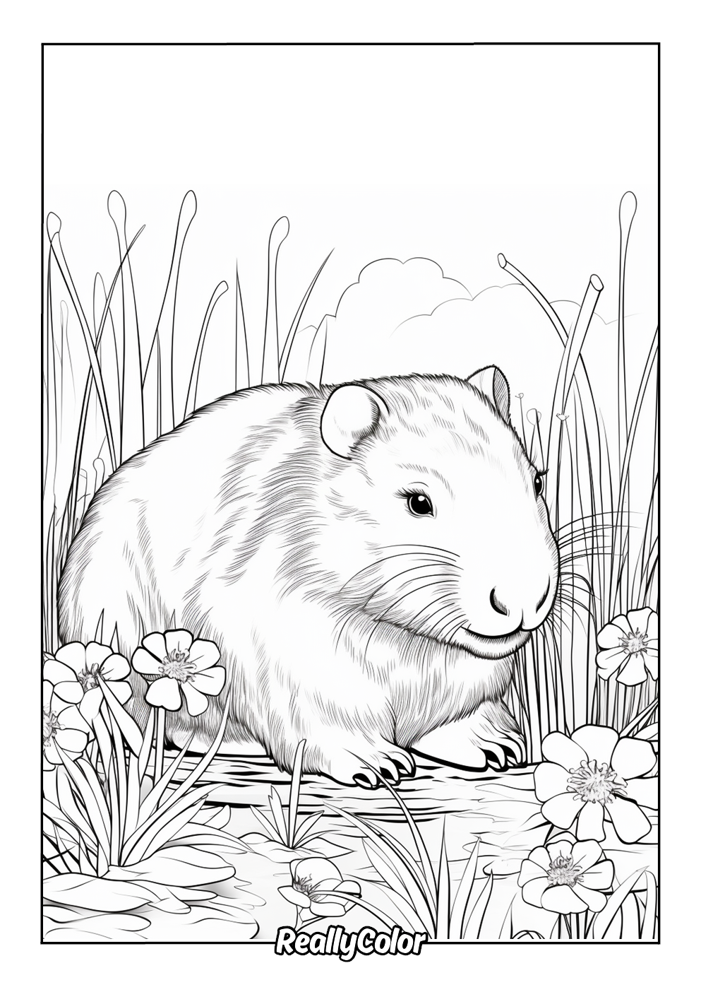 Cute capybara color page for adults
