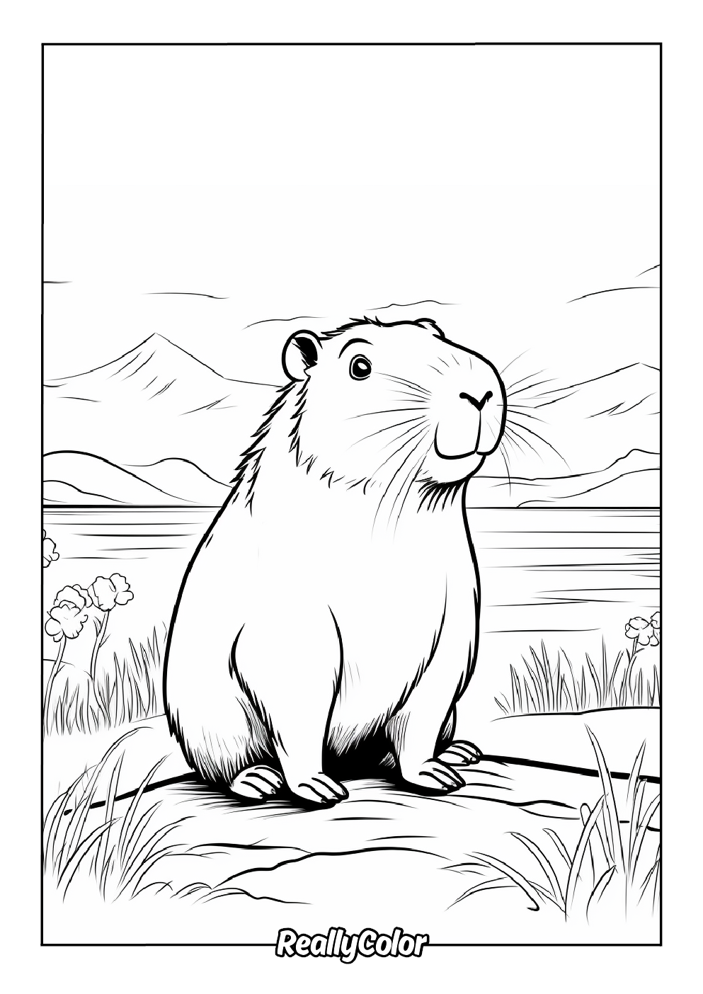 Cute capybara coloring page