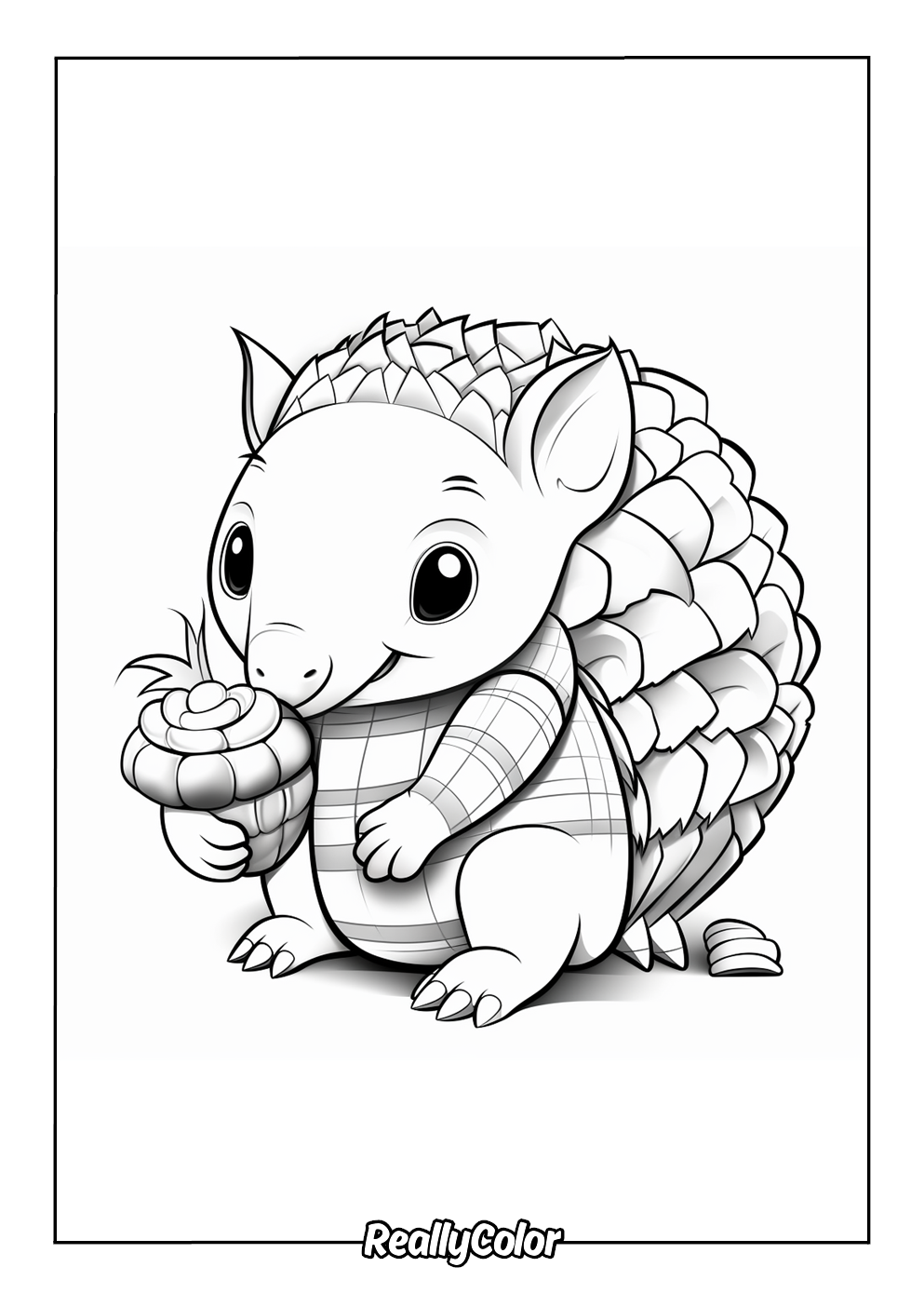 Cute cartoon armadillo coloring page