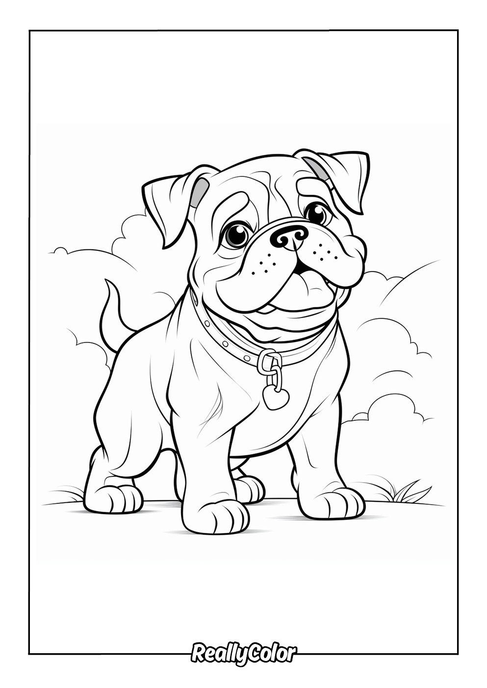 Cute cartoon bulldog color page