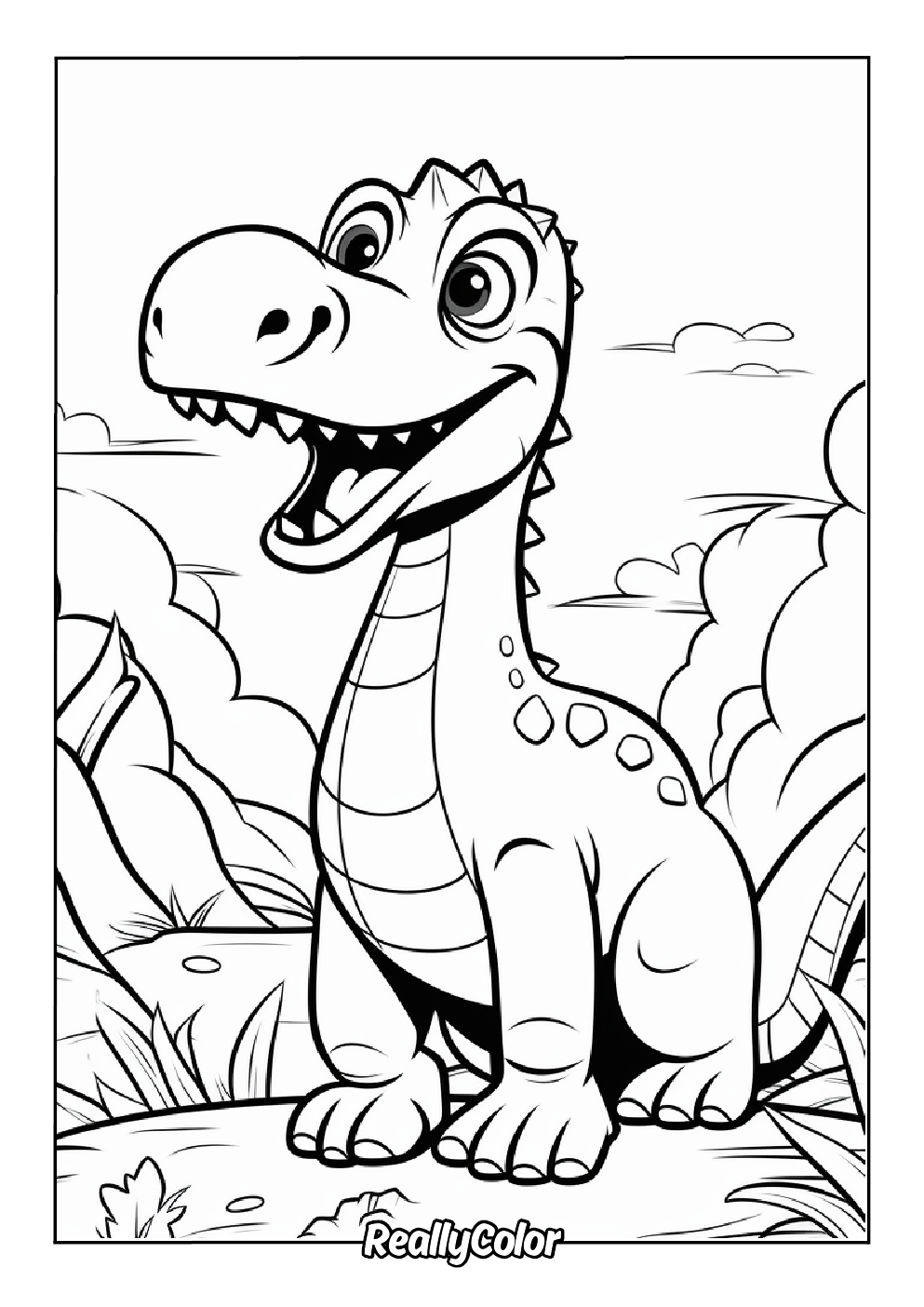 Cute cartoon dinosaur coloring page