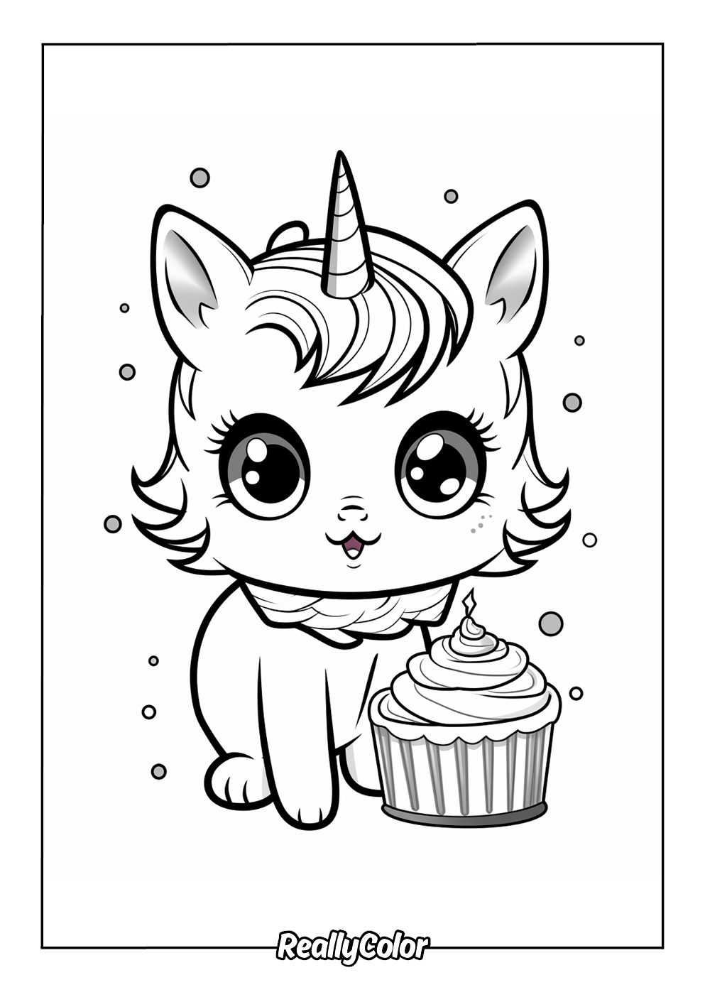 Cute caticorn eats a cupcake