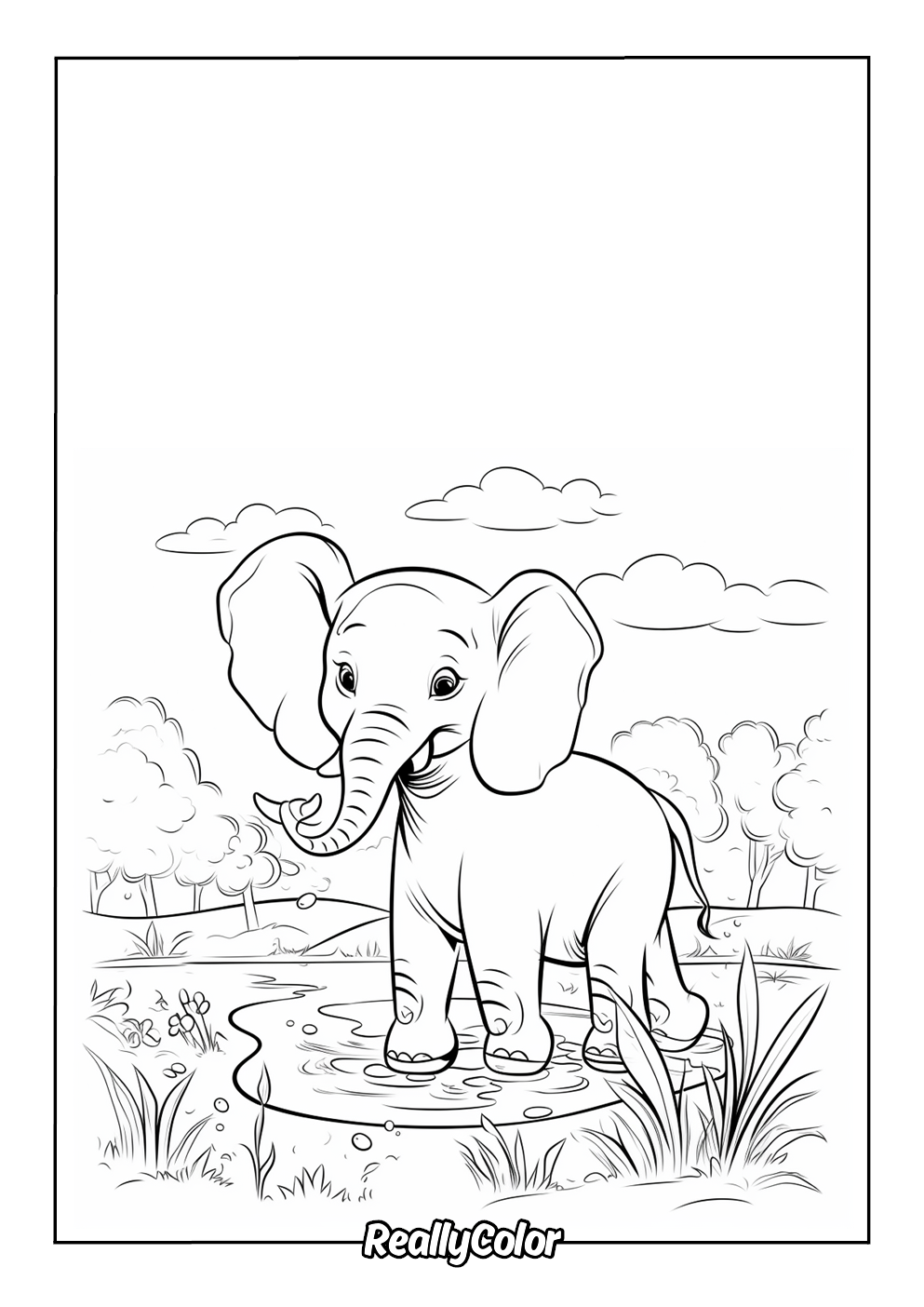 Cute elephant coloring page