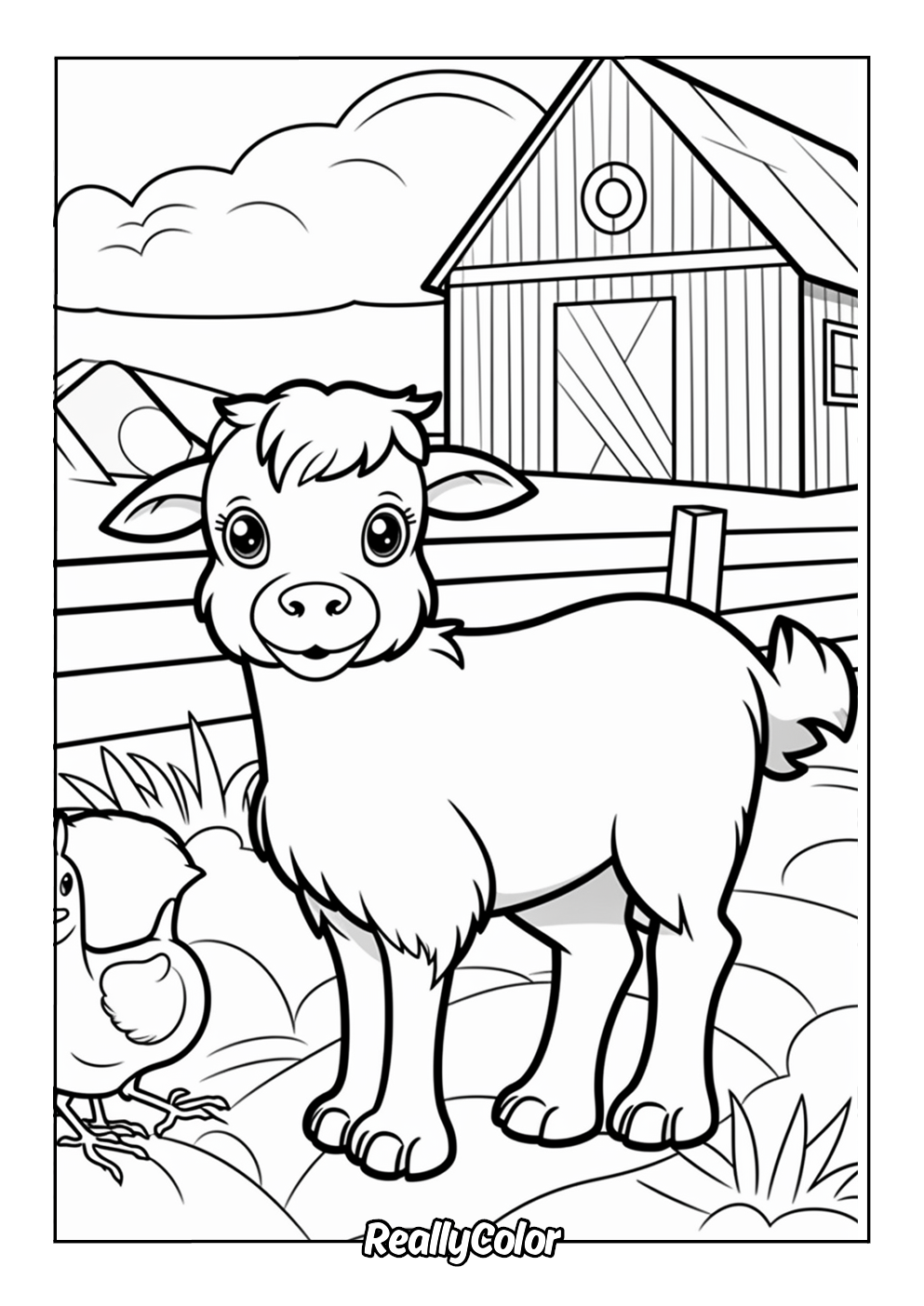 Cute farm animals coloring page