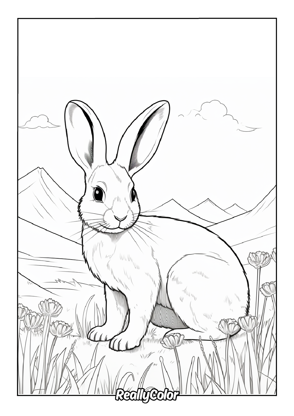 Cute realistic bunny coloring page
