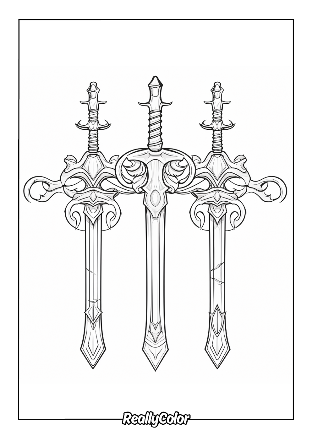 Decorated swords coloring page