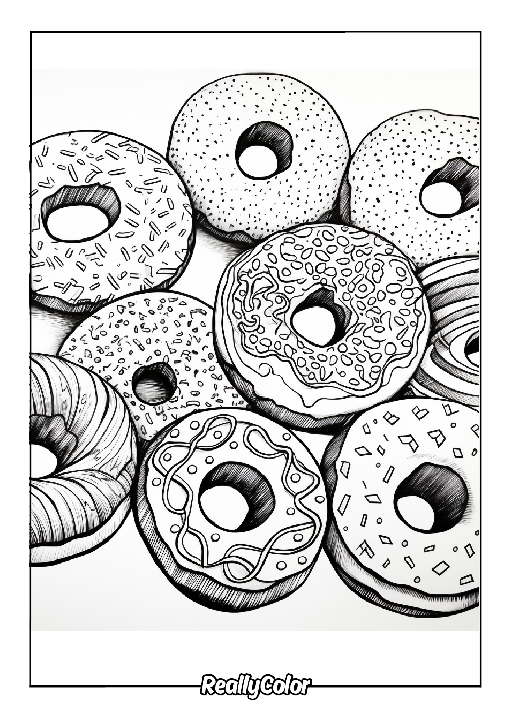 Delicious donuts coloring page