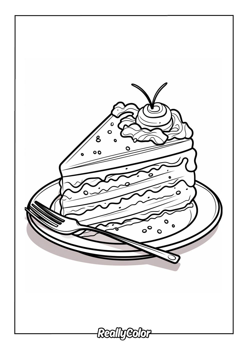 Delicious piece of cake coloring page