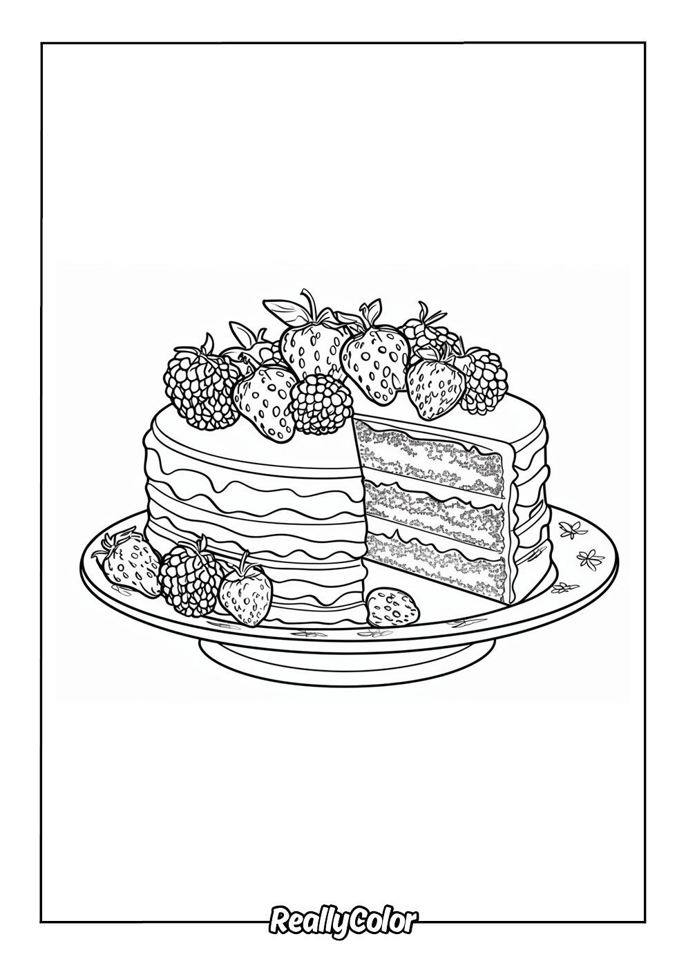 Delicious realistic strawberry shortcake color page for adults