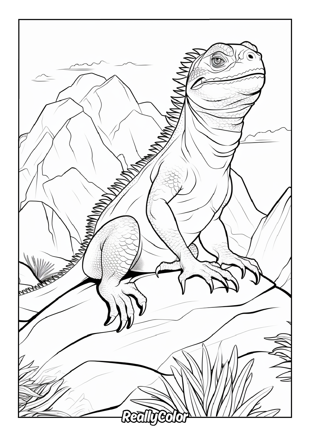 Detailed coloring page of a bearded dragon