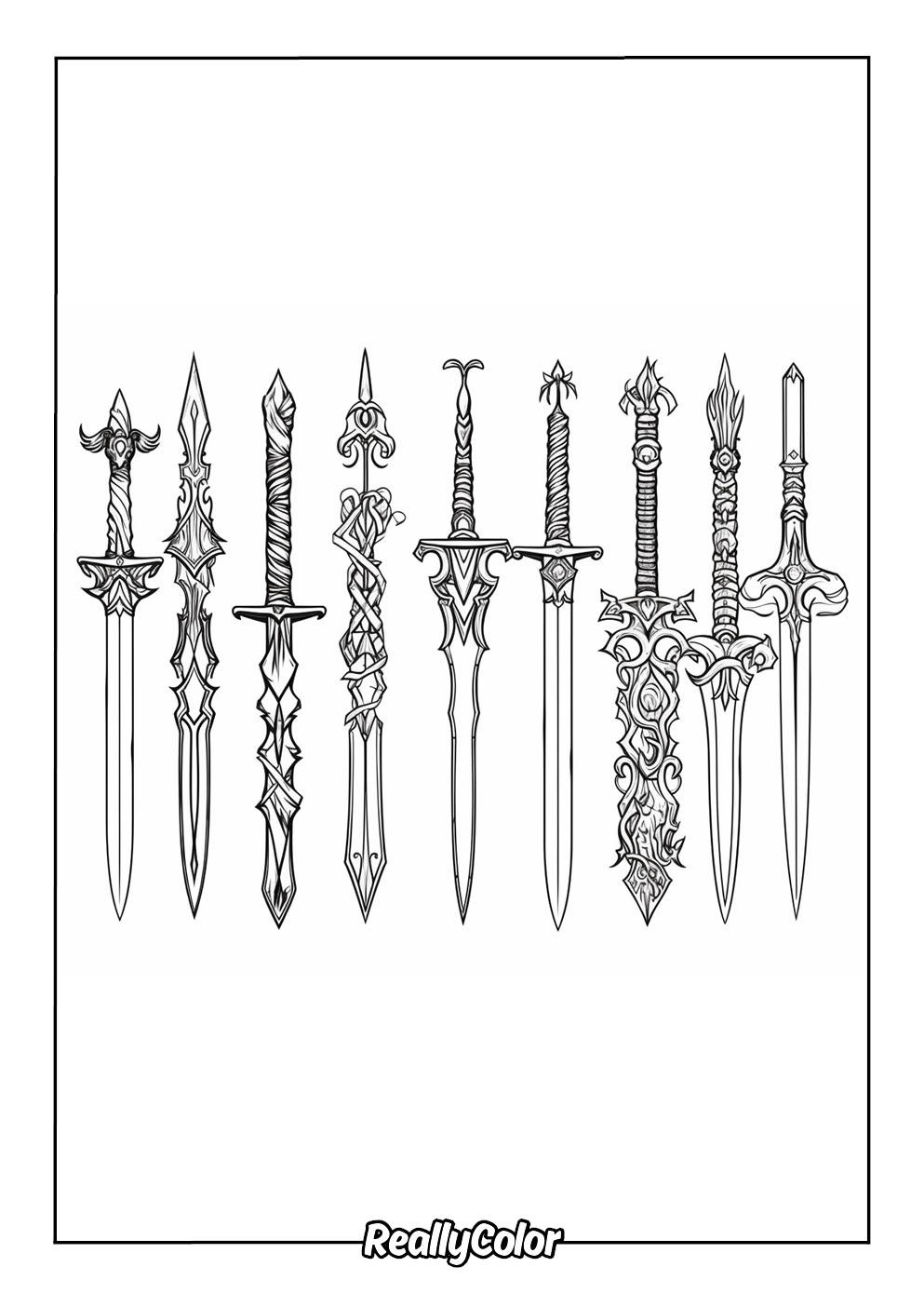 Different kinds of swords for coloring