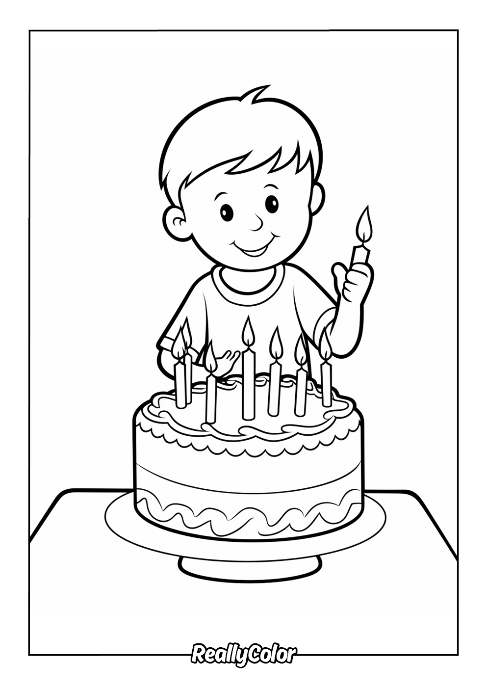 Easy birthday cake color page for kids