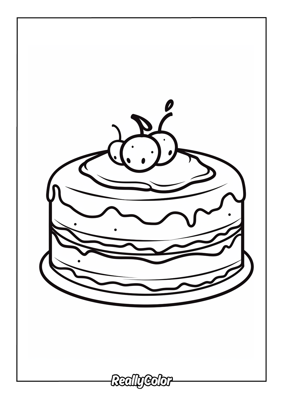Easy cake coloring page for kids