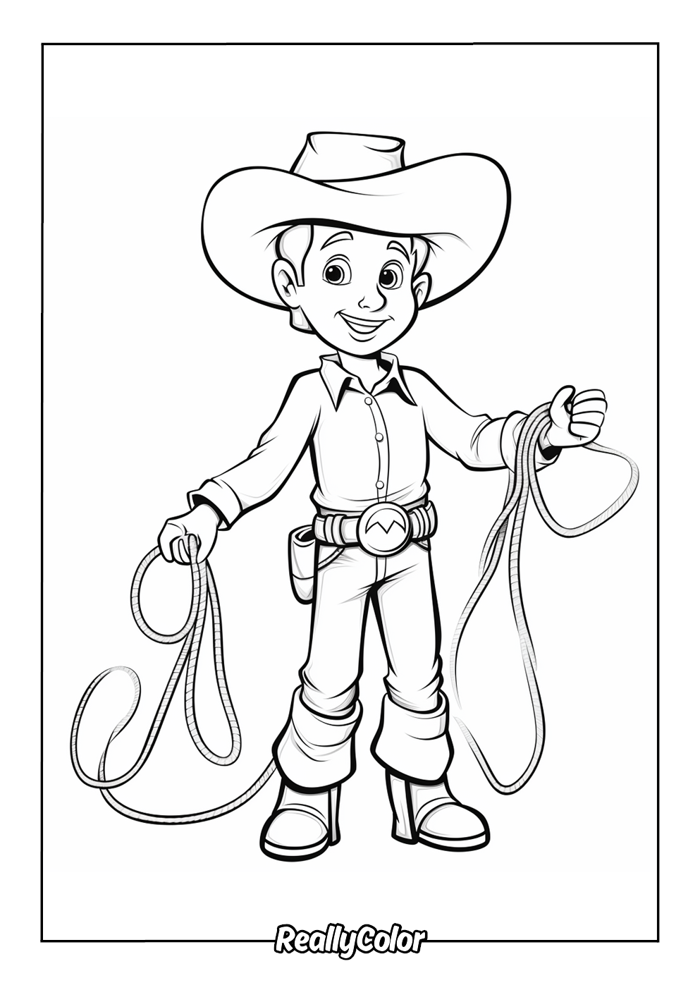 Easy cartoon cowboy color page for kids