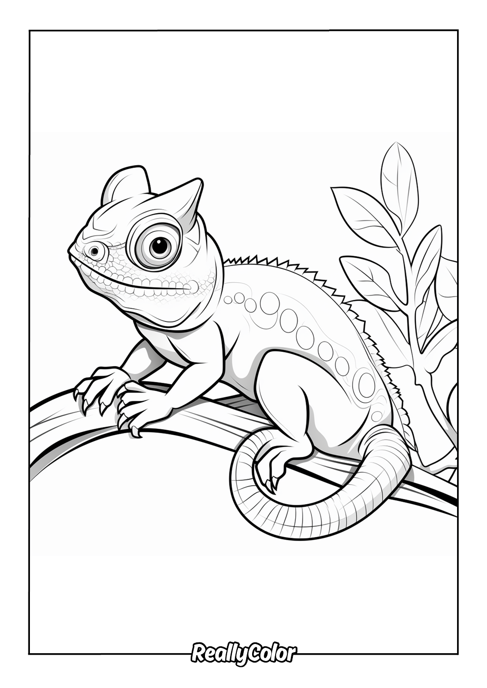 Easy chameleon coloring page for kids