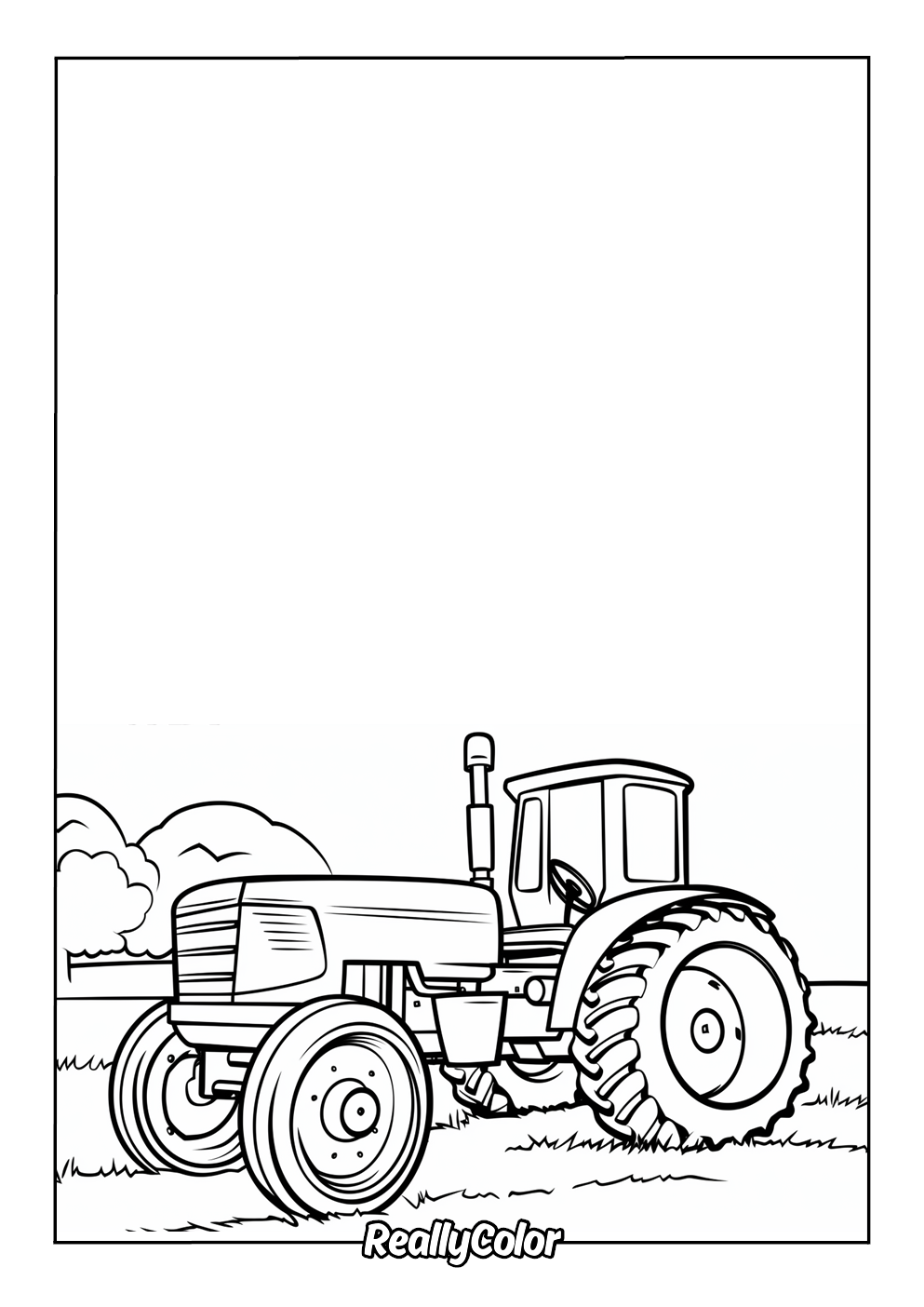 Easy color page of a tractor for kids