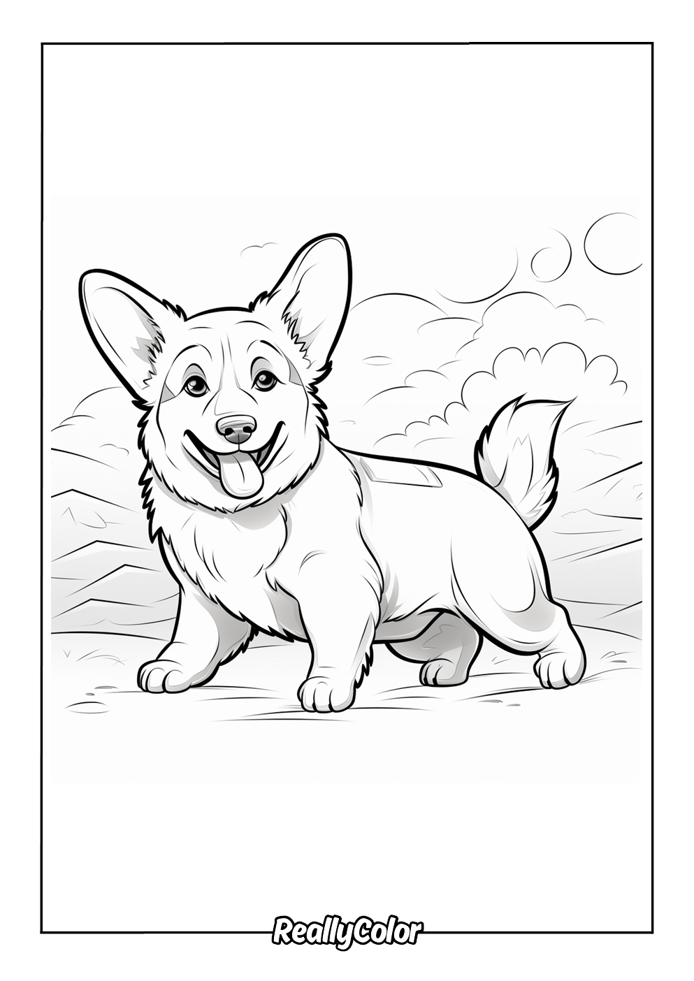 Easy coloring page of corgi for kids