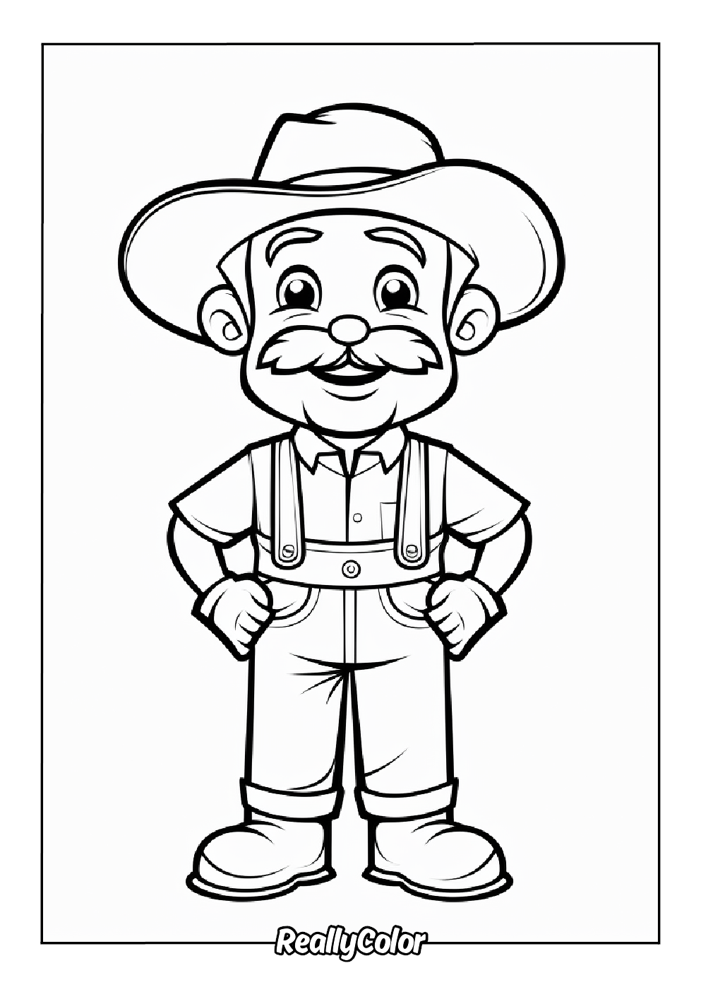 Easy farmer color page for kids
