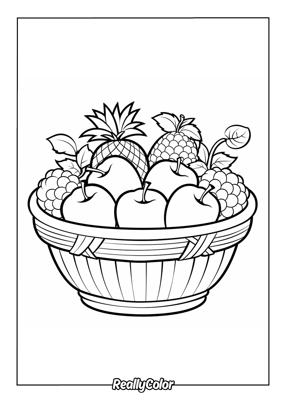 Easy fruit bowl coloring page for kids