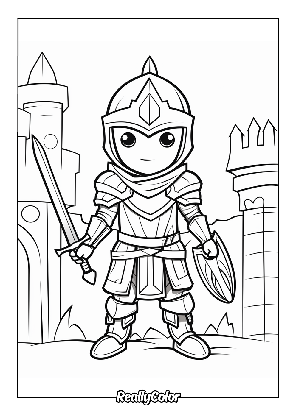 Easy knight coloring page for kids
