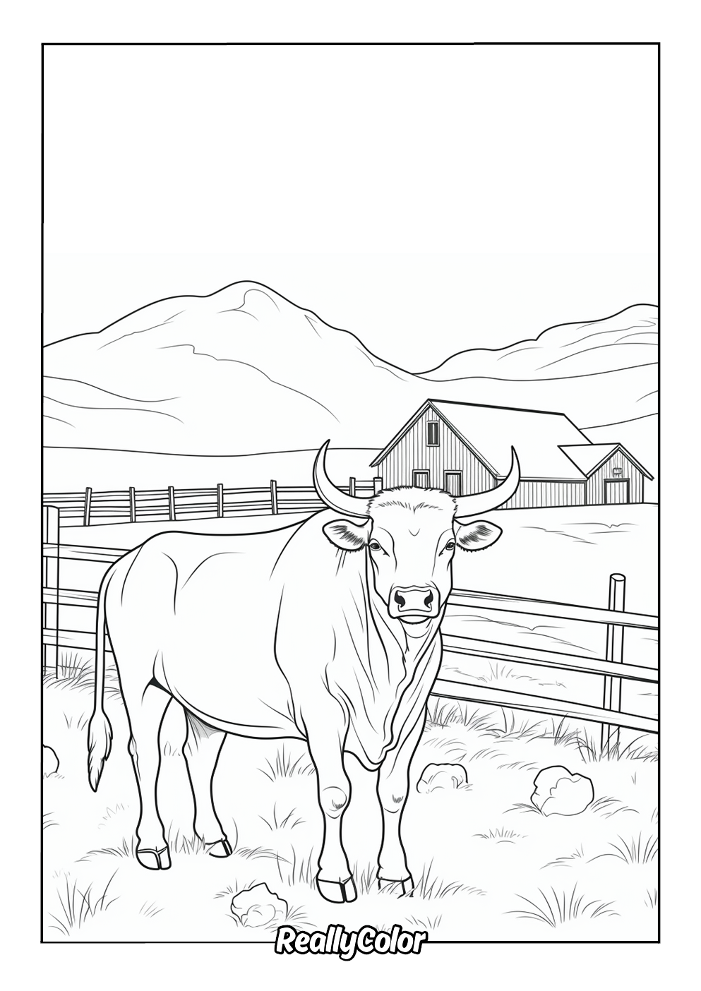 Farm bull coloring page