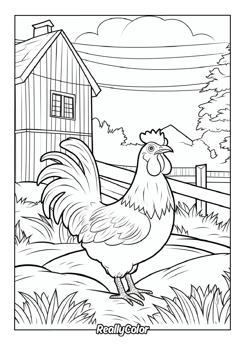 Farm chicken coloring page