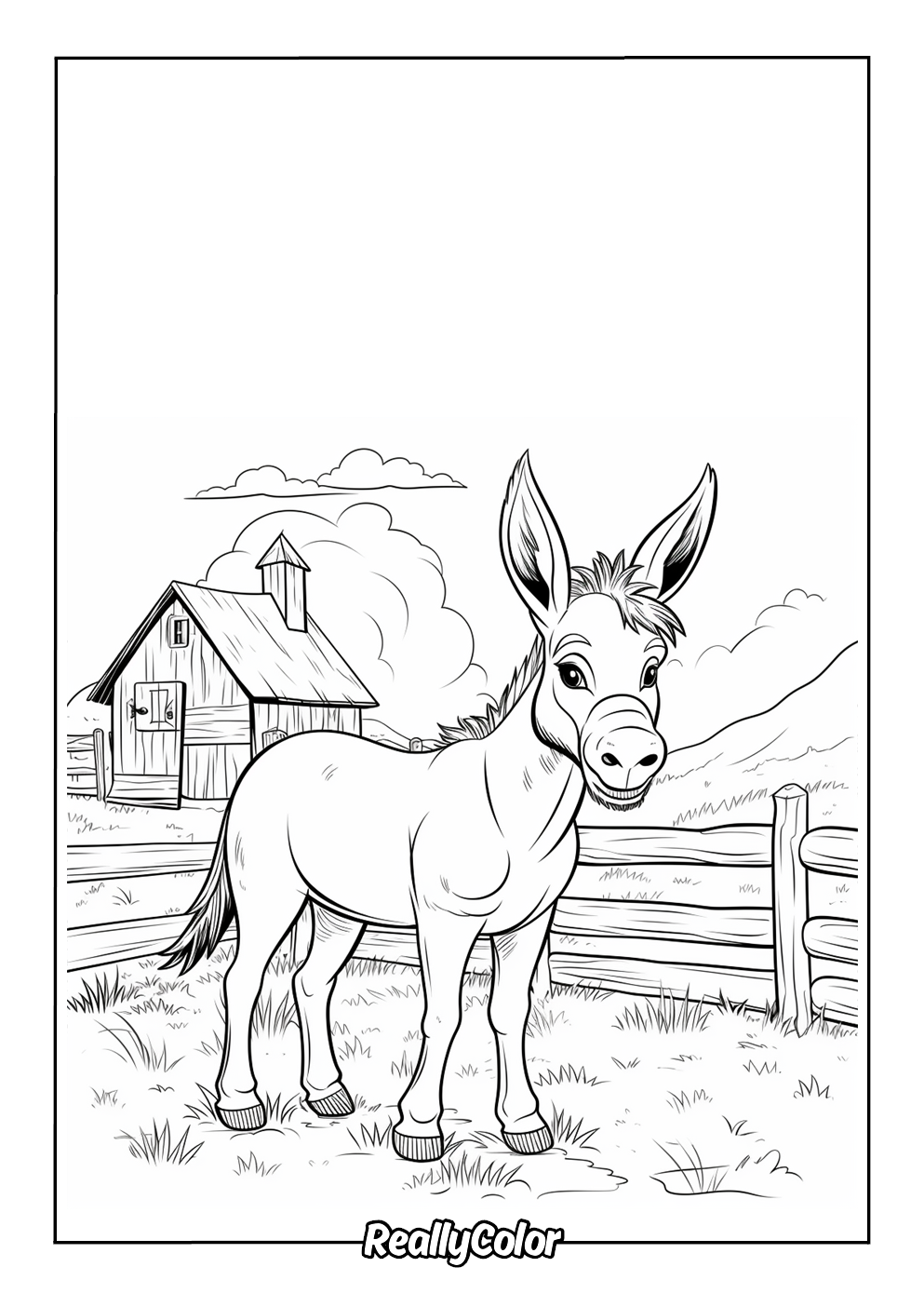 Farm donkey coloring page