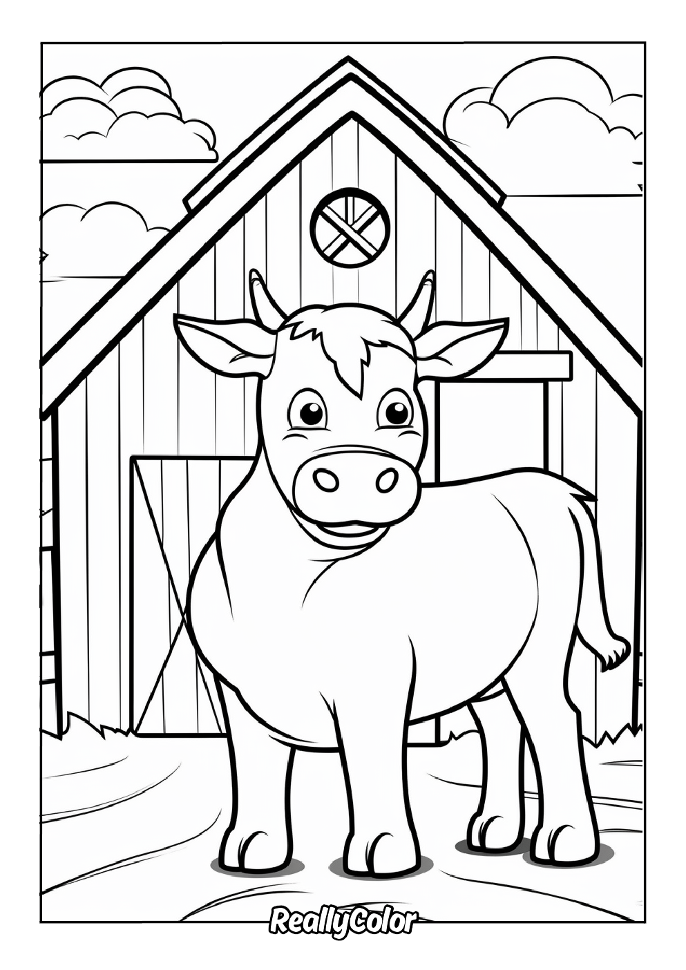 Free coloring page of a farm bull