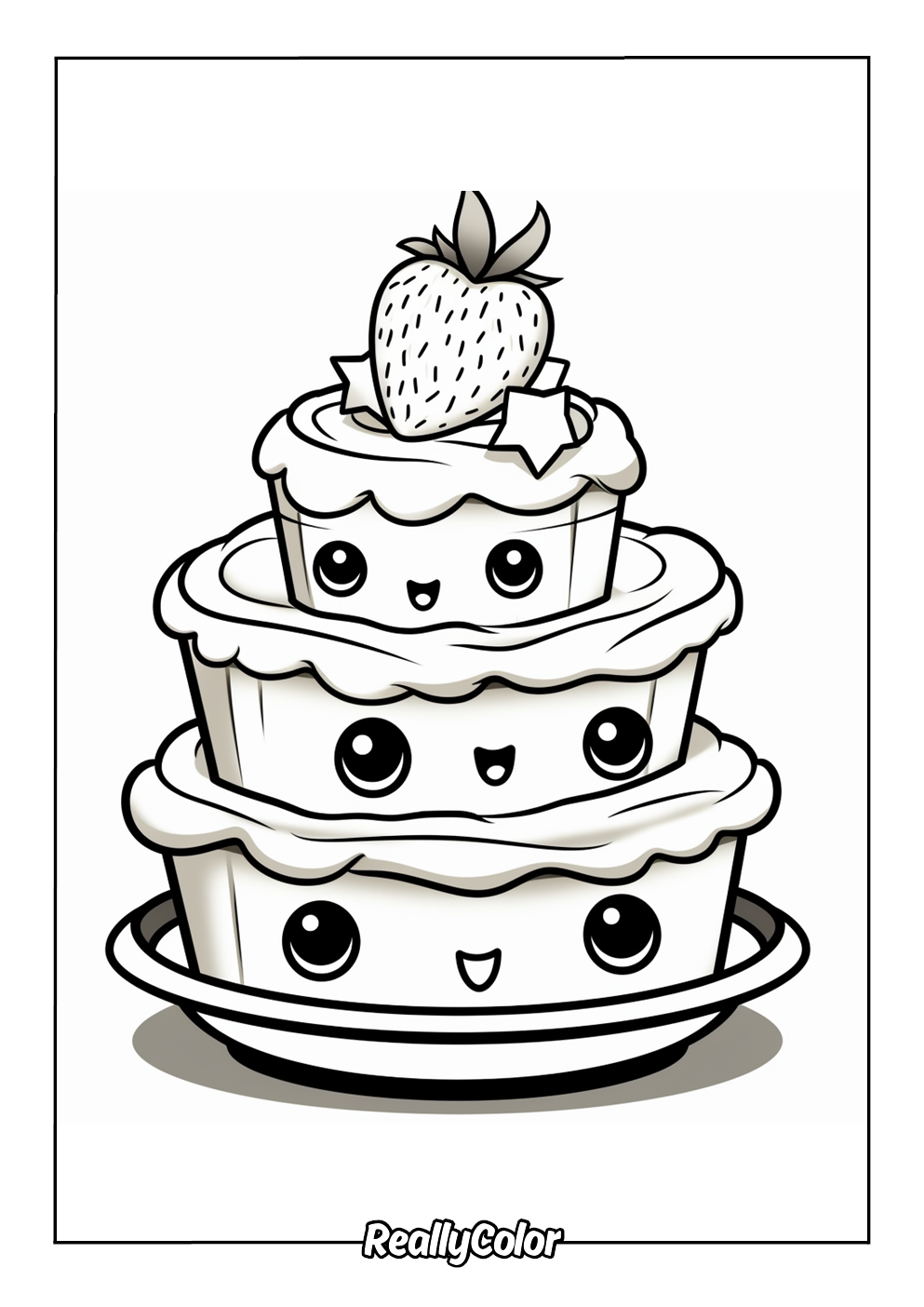 Free printable color page of kawaii strawberry shortcake