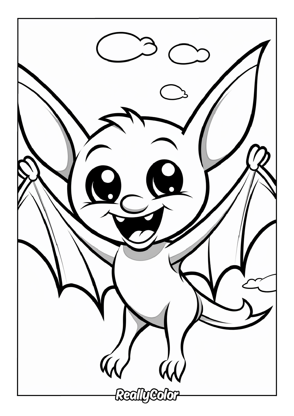 Free printable coloring page of a cute bat