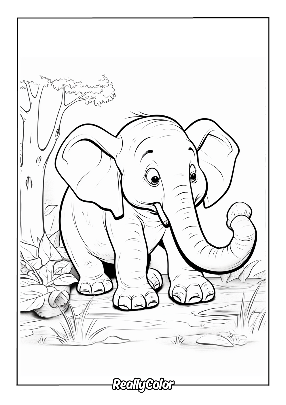 Free printable coloring page of an elephant