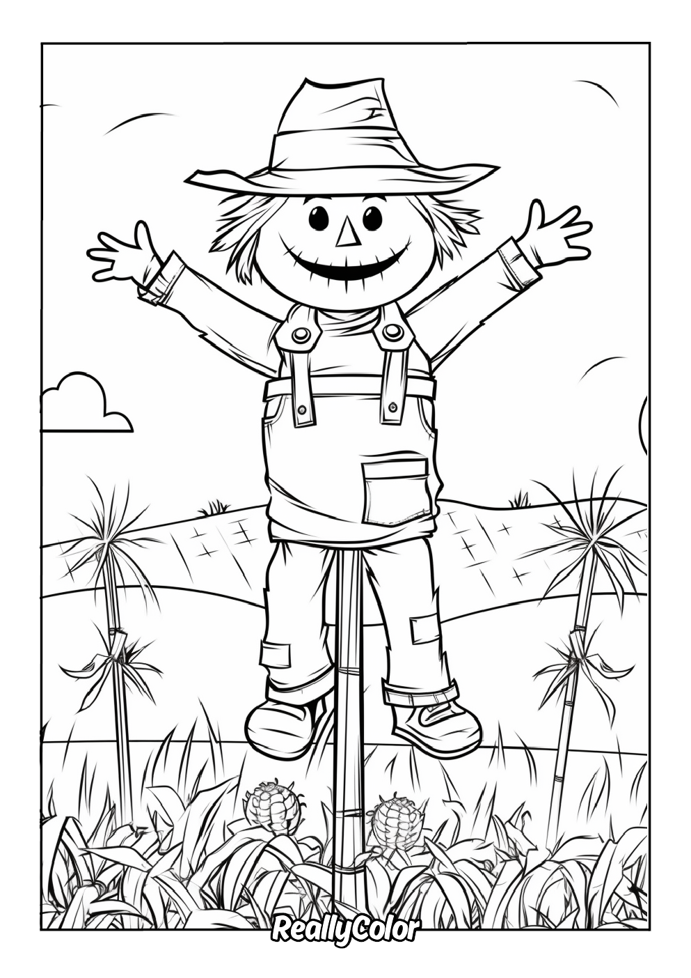 Free printable scarecrow coloring page