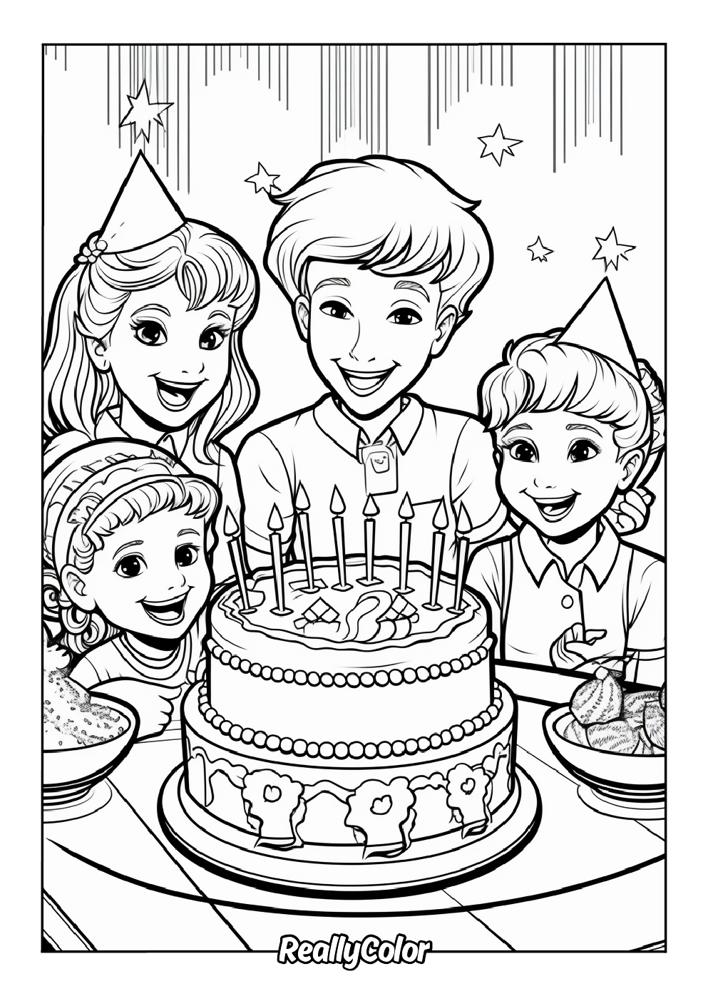 Fun cake coloring page for adults