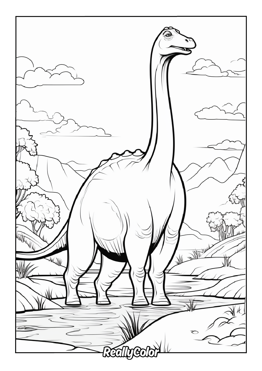 Fun coloring page of a brachiosaurus