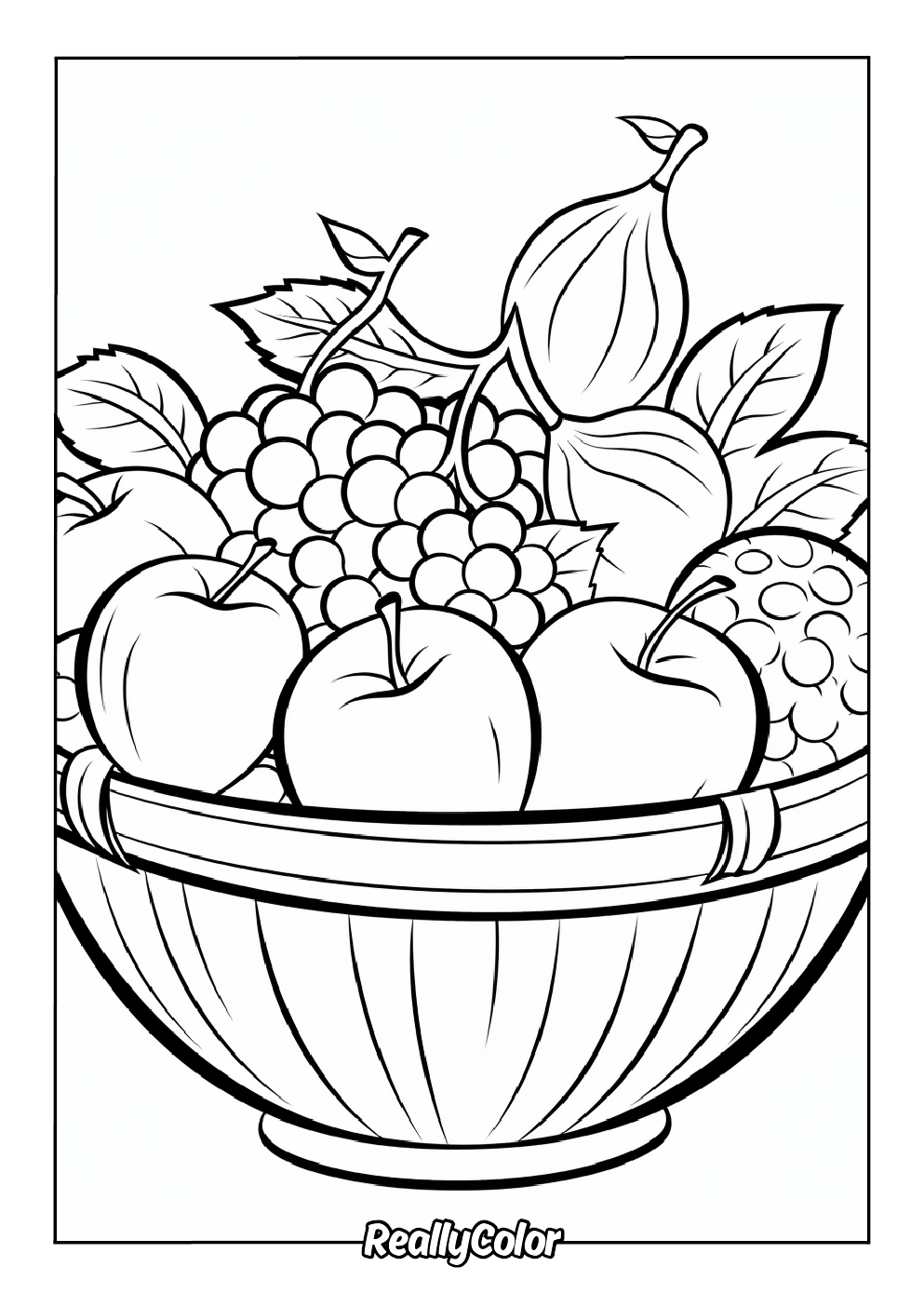 Fun coloring page of a fruit bowl