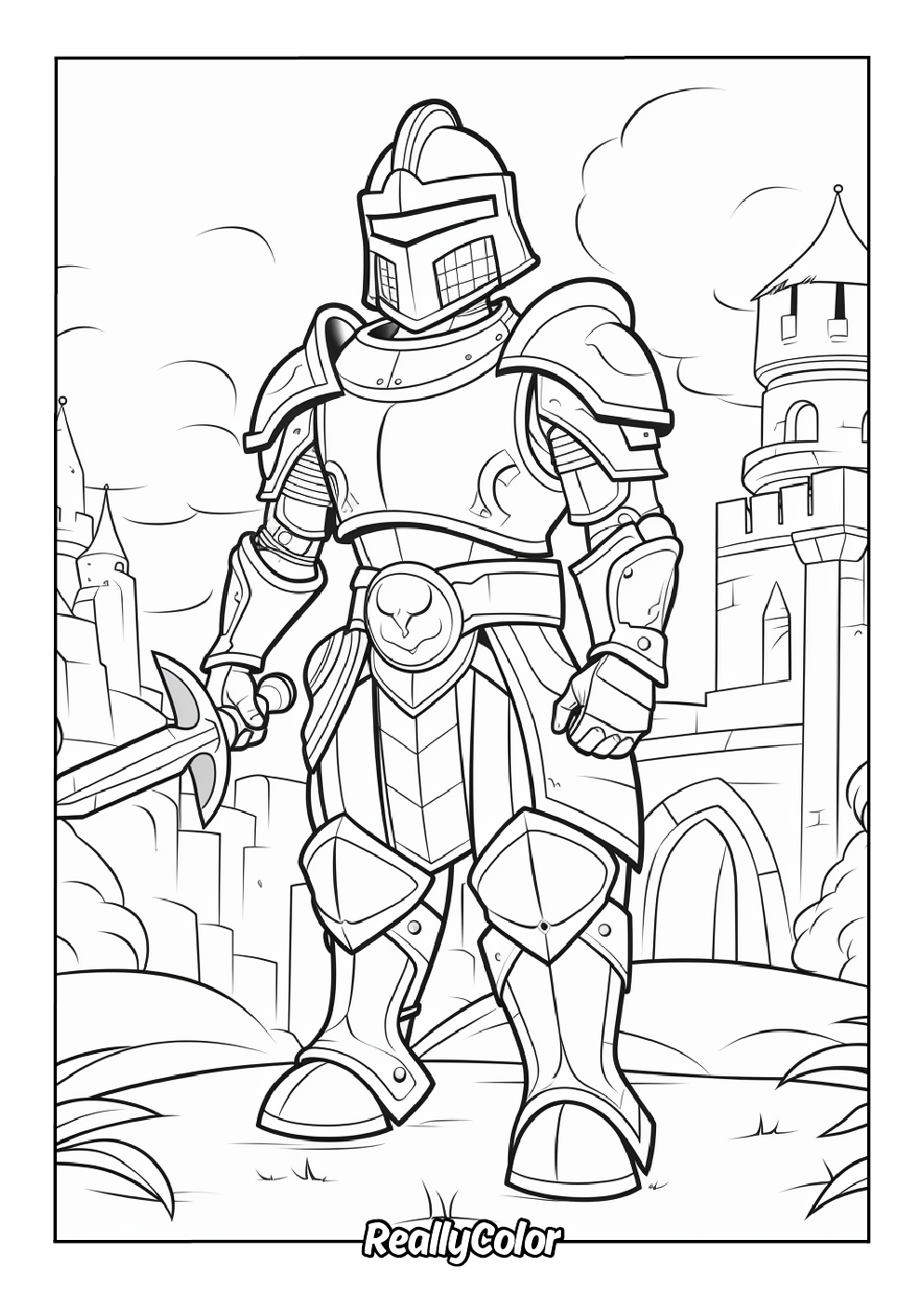 Fun coloring page of a knight