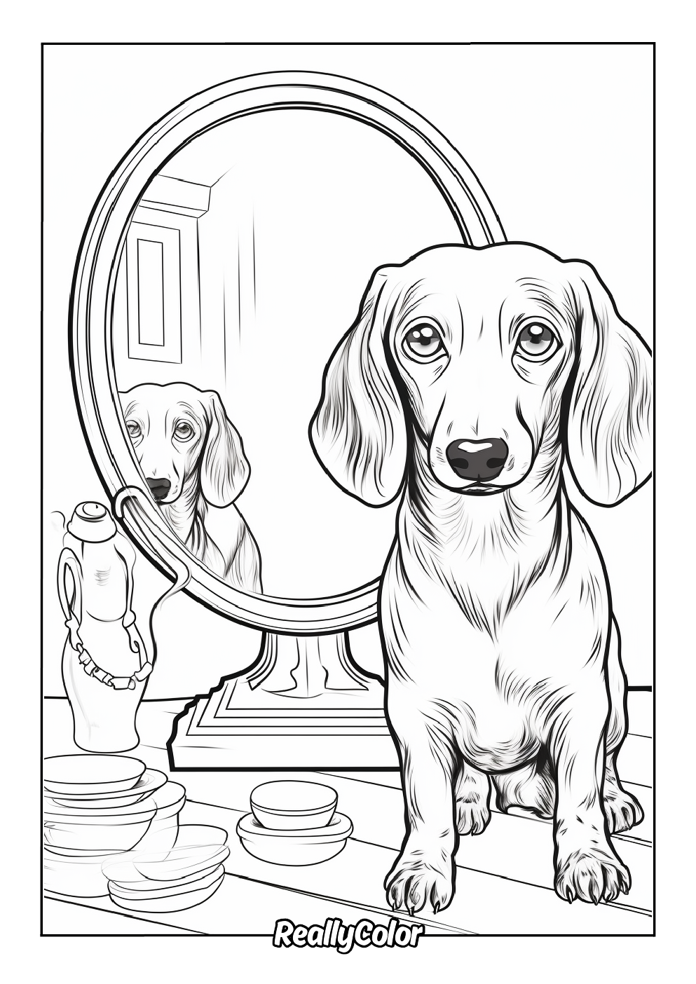 Fun coloring page of a wiener dog