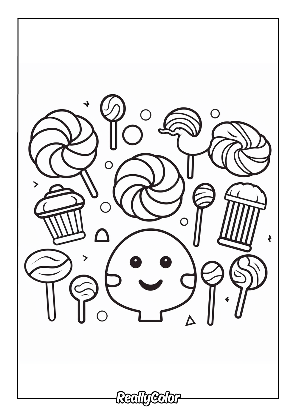 Fun coloring page of candies