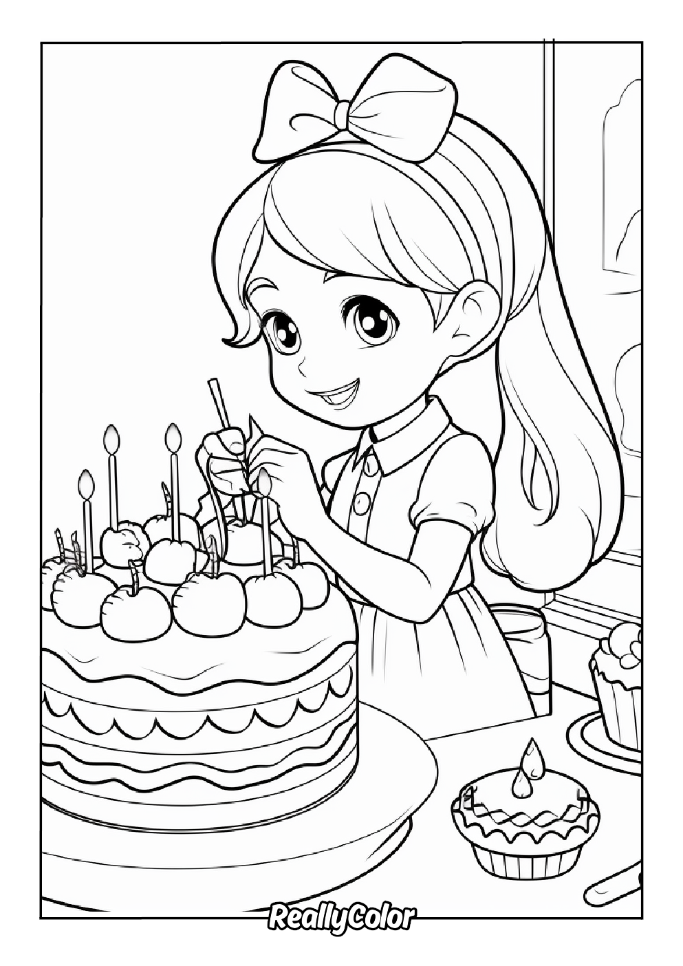 Happy birthday cake coloring page