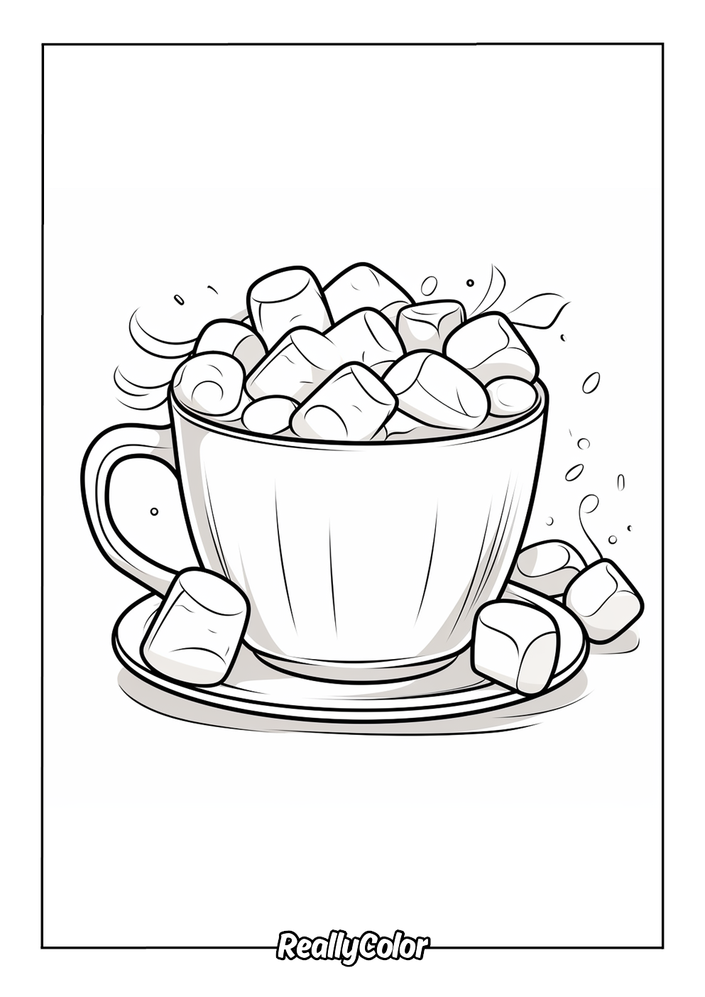 Hot chocolate with marshmallows coloring page