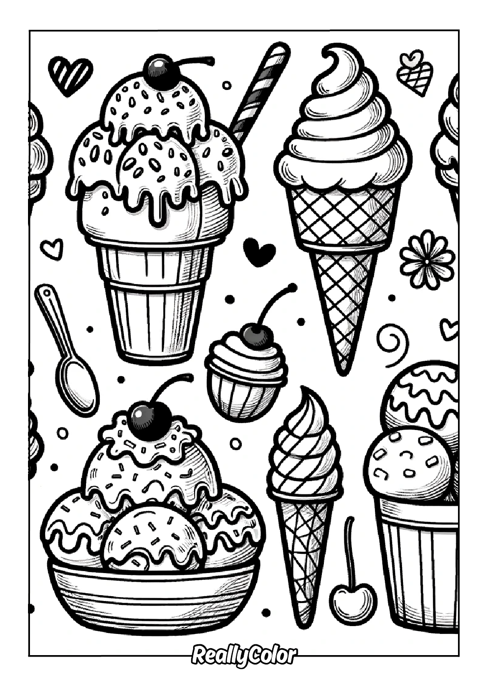 Ice cream scoops coloring page