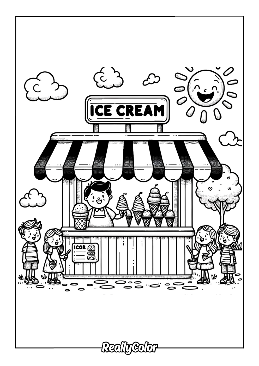 Ice cream shop coloring page