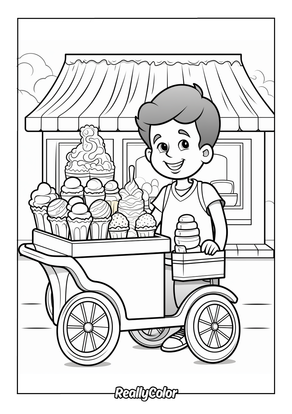 Ice cream store coloring page