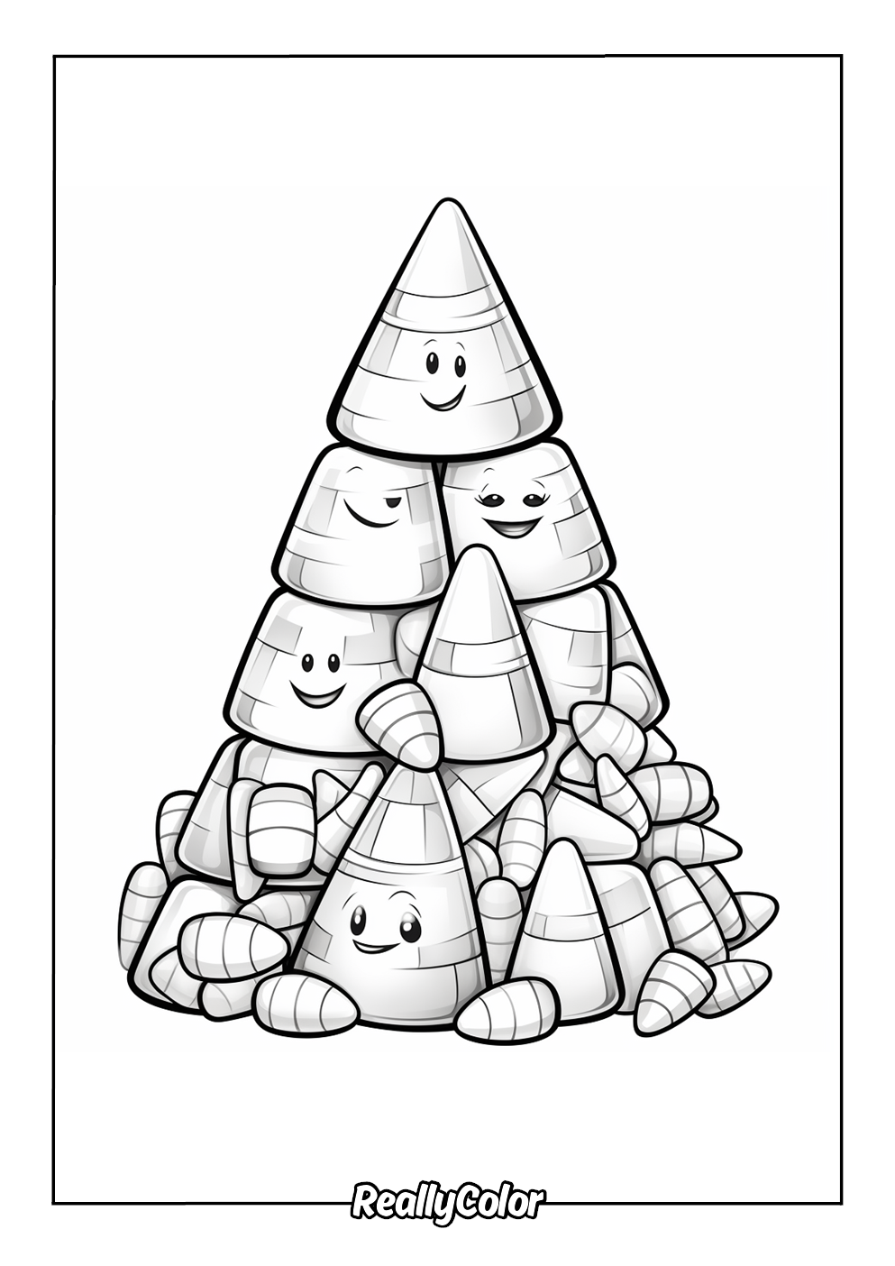 Kawaii candy corn coloring page