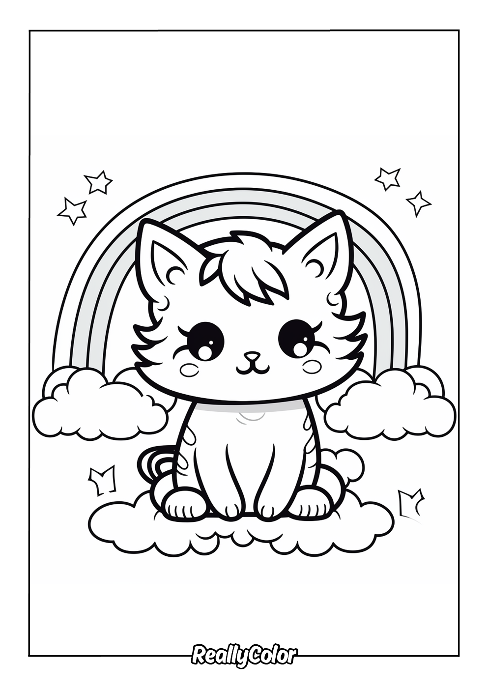 Kawaii cat coloring page