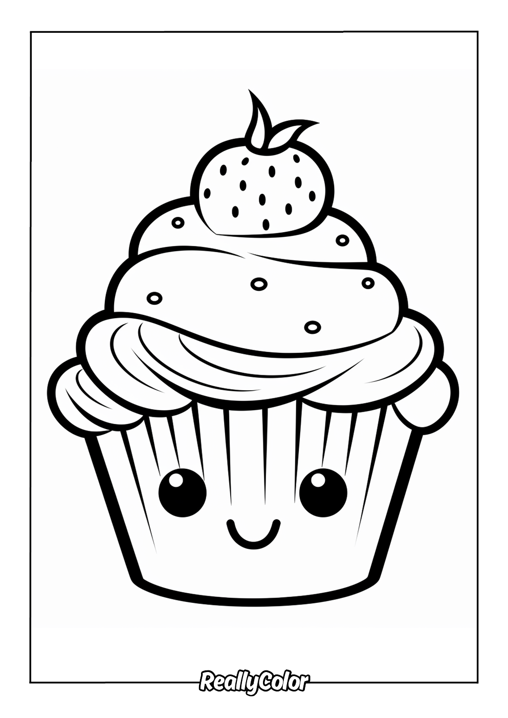 Kawaii cupcake coloring page